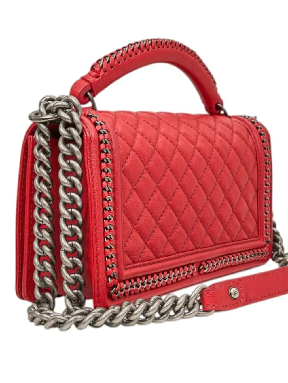 Chanel Red Calfskin Medium Chain Around Boy Bag